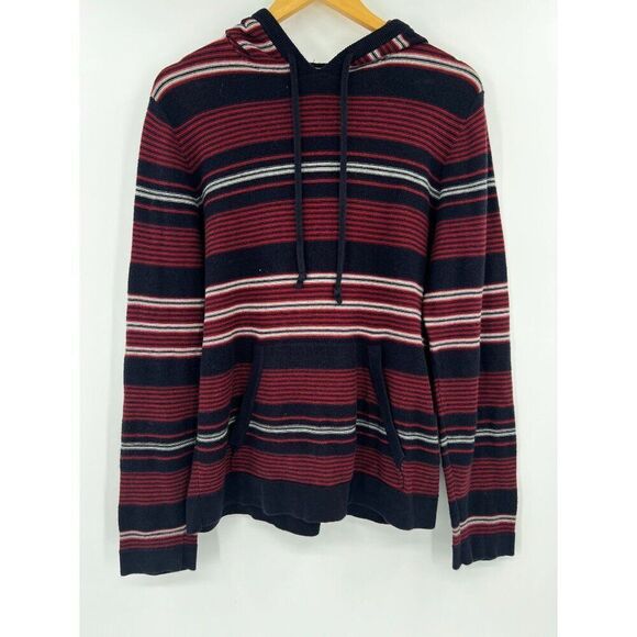 Lucky Brand Men M Sampson Sweater Red Striped Hooded Cotton Pullover Sweatshirt - Picture 1 of 7